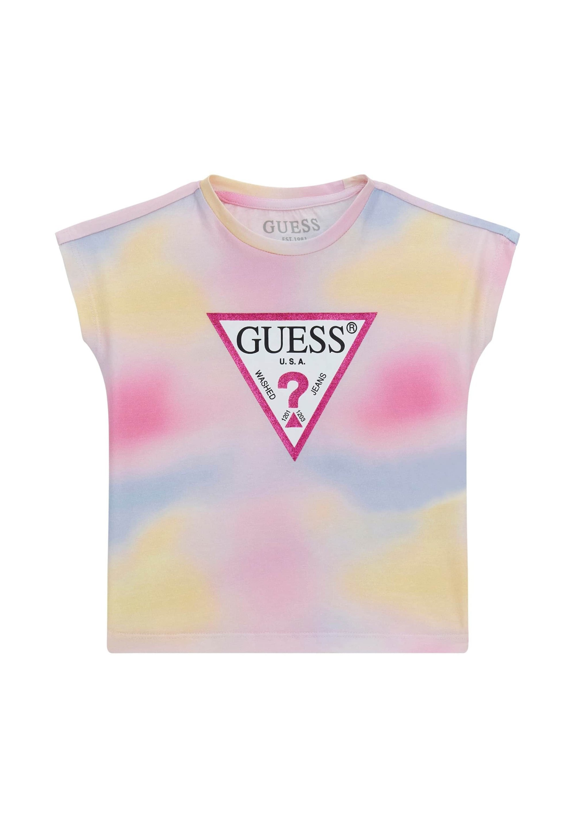 GUESS Damen T-Shirt – Kurzärmelig, Rundhalsausschnitt, Reinweiß
