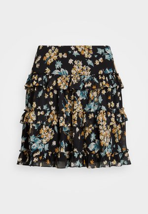 Lauren Ralph Lauren FLORAL RUFFLE TRIM GEORGETTE MINISKIRT - Minirok - black/multi