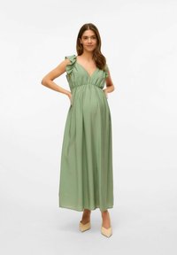 Vero Moda Maternity VMMJOSIE SL ANKLE FRILL WVN GA - Maksi suknelė - hedge green
