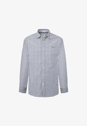 Napapaitoitettu paita sinivalkoisessa ruudullisessa kuosissa. Pitkät hihat, normaali kaulus, kangas näyttää kevyeltä ja hengittävältä.