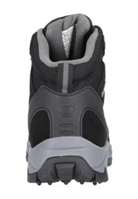 Svart vandringskänga med grå accenter, textilöverdel, vadderad krage och slitstark gummisula med bra grepp.