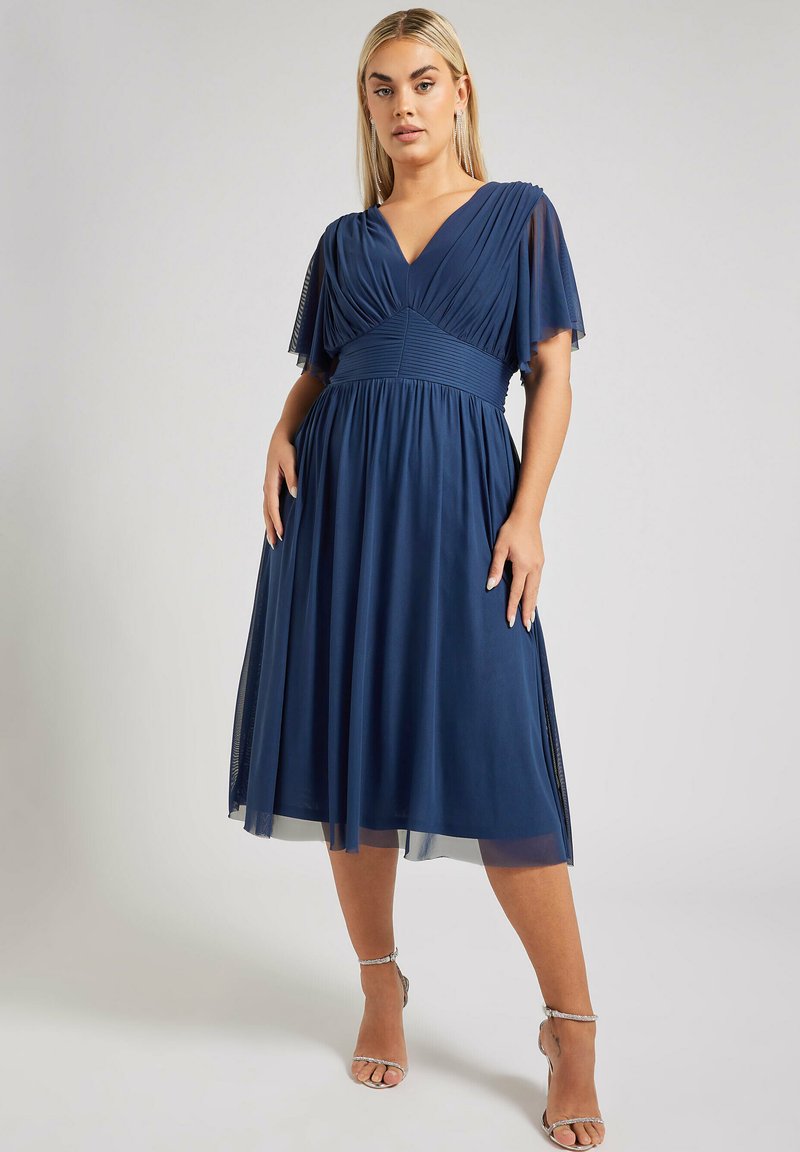 Yours Clothing PLEATED V-NECK MIDI - Vapaa-ajan mekko - navy