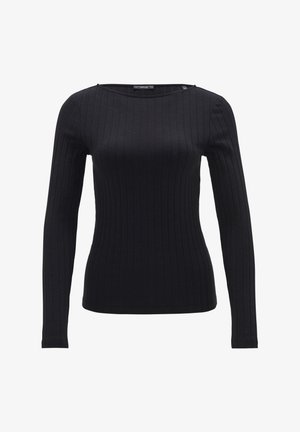 Schwarzes langärmliges Top mit rundem Ausschnitt. Bietet ein enganliegendes Design und strukturierten Stoff, der eine figurbetonte Silhouette schafft.