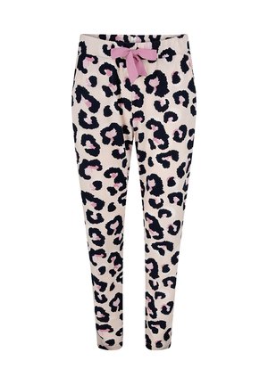 Kinderhose mit pink-schwarzem Leopardenmuster, elastischem Bund und einer pinken Schleife vorne.