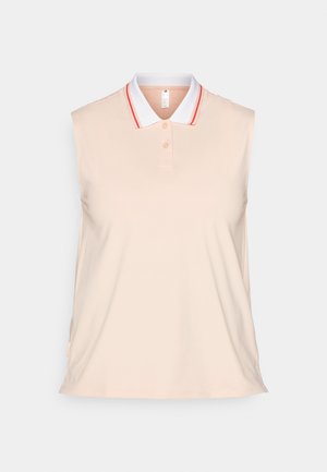 Polo sem mangas em pêssego claro com colarinho branco e detalhes vermelhos. Feito de um tecido suave e leve com um corte descontraído.