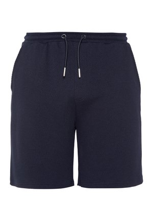Pantaloncini in tessuto blu navy strutturato con vita elastica e coulisse nera con punte in metallo.