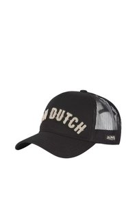 Casquette noire avec des côtés en maille, visière incurvée et "VON DUTCH" brodé en beige. Dispose d'une sangle ajustable à l'arrière.