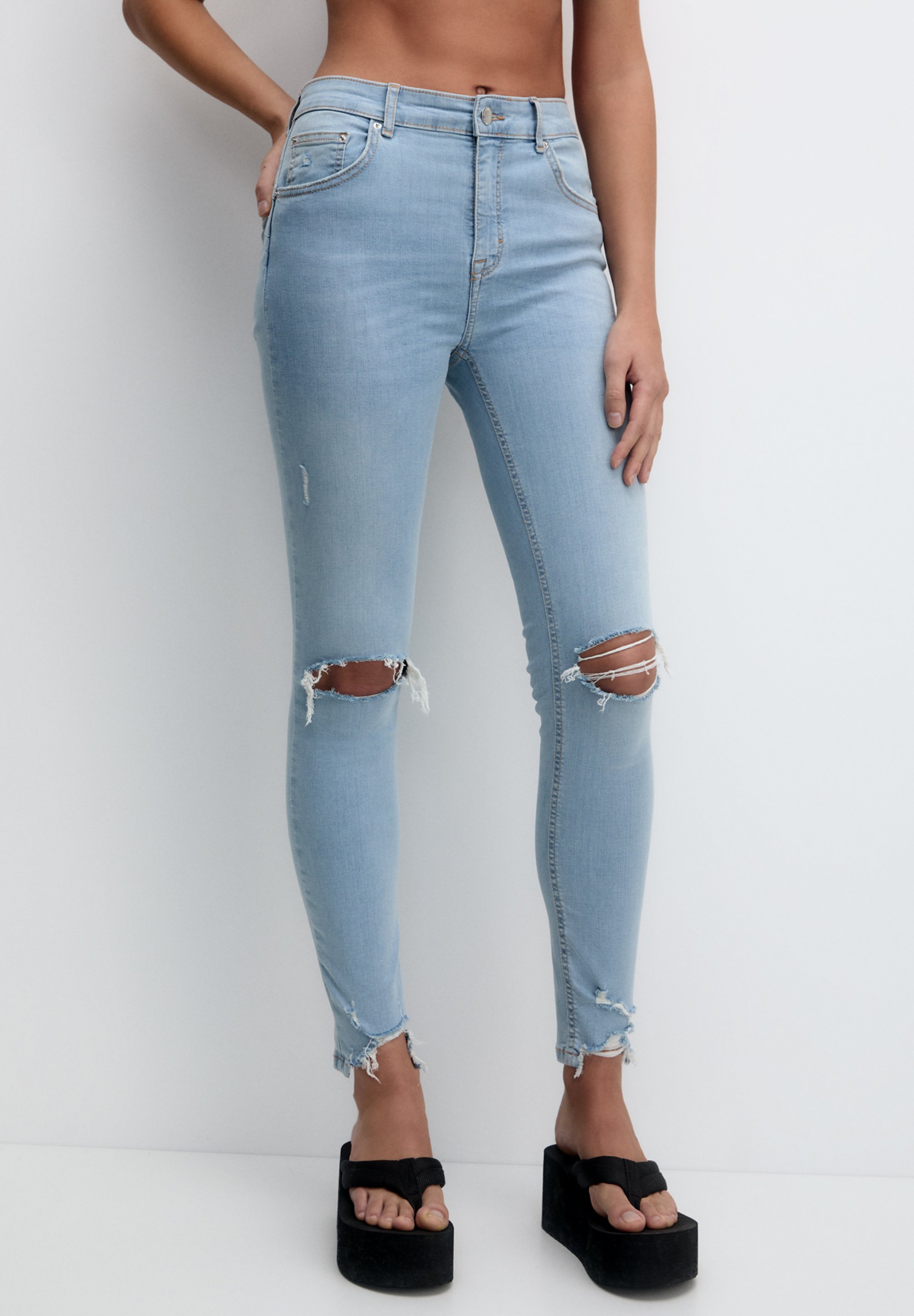 Push-upjeans met hoge taille 34L - BLAUW - - 15.00