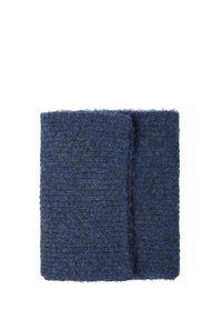 Sciarpa in lana di un blu profondo con una finitura texturizzata e un design piegato, caratterizzata da una leggera variazione nelle tonalità per maggiore profondità.