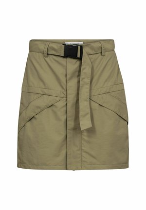 Khaki miniseelik esimestes klapikotiga ja reguleeritava musta plastikust pandlaga vööl.