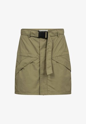 Khaki miniseelik esimestes klapikotiga ja reguleeritava musta plastikust pandlaga vööl.