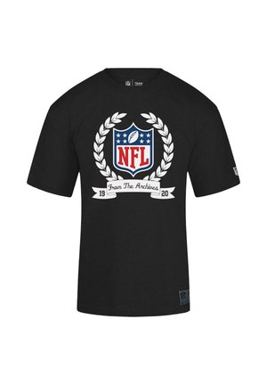 Black NFL t-shirt with a white laurel wreath, red and blue NFL shield logo, and text "From The Archives 1920" on the front.