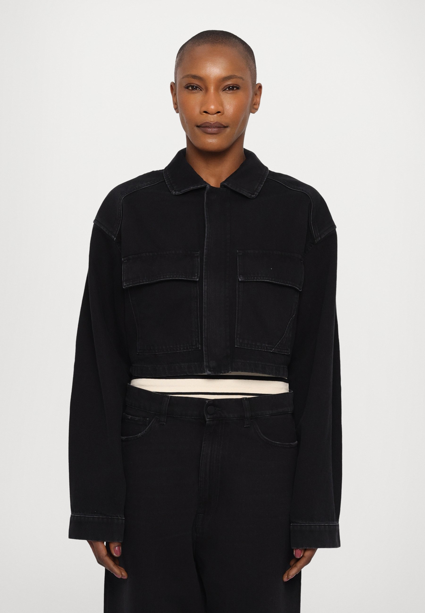 3x1 AMELIA CROP POCKET - Denim jacket - cliff/black - Zalando