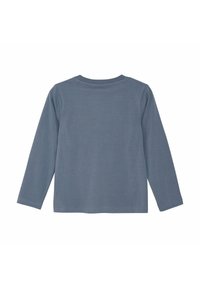 Langärmliges Shirt aus weichem, strukturiertem blauen Stoff. Runder Ausschnitt und simples Design. Keine Muster oder sichtbare Hardware-Details.