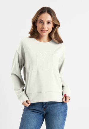 Lichtgrijze sweatshirt met een grote reliëf "NYC" op de voorkant, met lange mouwen en een relaxte pasvorm. Getextureerde katoenstof.