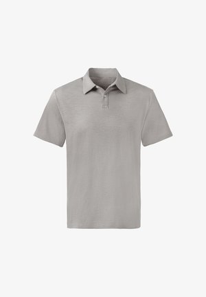 Polo shirt gris à manches courtes en matériau doux, doté d'un col classique, d'une patte de boutonnage à trois boutons et d'une coupe décontractée.