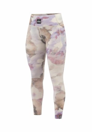 Hoge taille leggings met een aquarelpatroon in lichte tinten paars, beige en bruin. Gemaakt van rekbaar, ademend materiaal.