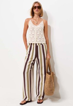 New Look, STRIPED WIDE LEG TROUSERS - Broek - green pattern