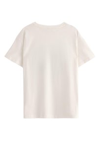Cremefarvet bomulds-t-shirt med korte ærmer, rund halsudskæring og en afslappet pasform. Glat tekstur uden synlige mønstre eller udsmykninger.