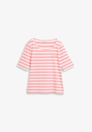 TOM TAILOR, T-SHIRT SMALL EMBRO - Tričko s potlačou - pink white stripe