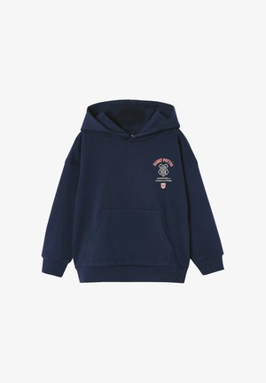 Navy blue hoodie with front pocket, Hogwarts crest, and "Harry Potter" text in red on the left chest area.