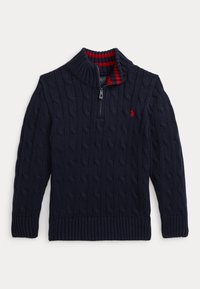 CABLE-KNIT COTTON QUARTER-ZIP SWEATER - Pulover - navy