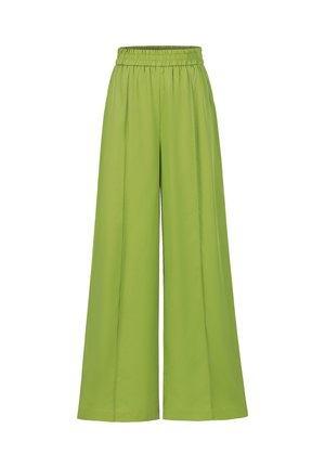 Wide-leg trousers made from lightweight fabric in bright green. Features an elastic waistband and smooth, flowing texture.