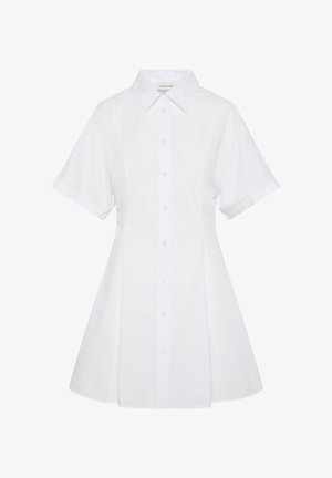 Witte overhemdjurk met korte mouwen, kraag en knoopsluiting aan de voorkant, getailleerde taille en uitlopende rok van Calvin Klein Jeans.