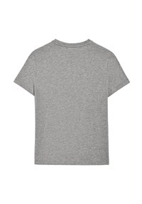 Grå kortärmad t-shirt med rund hals, tillverkad av mjukt bomullsblandat tyg. Slät textur utan synliga mönster eller detaljer.