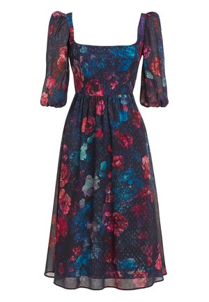 Goddiva, PUFF SLEEVE SHIRRED BACK MIDI  - Robe de jour - black