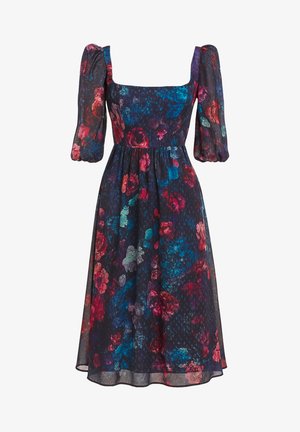 Goddiva, PUFF SLEEVE SHIRRED BACK MIDI - Robe de jour - black