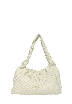 Borsa a tracolla in pelle crema con un motivo a diamante testurizzato, design morbido e tracolla annodata con logo impresso.