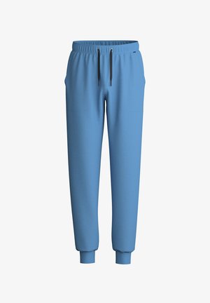 Lichtblauwe sweatpants van zachte stof, met een elastische tailleband, trekkoordsluiting en cuffs aan de enkels. Inclusief twee zijzakken.