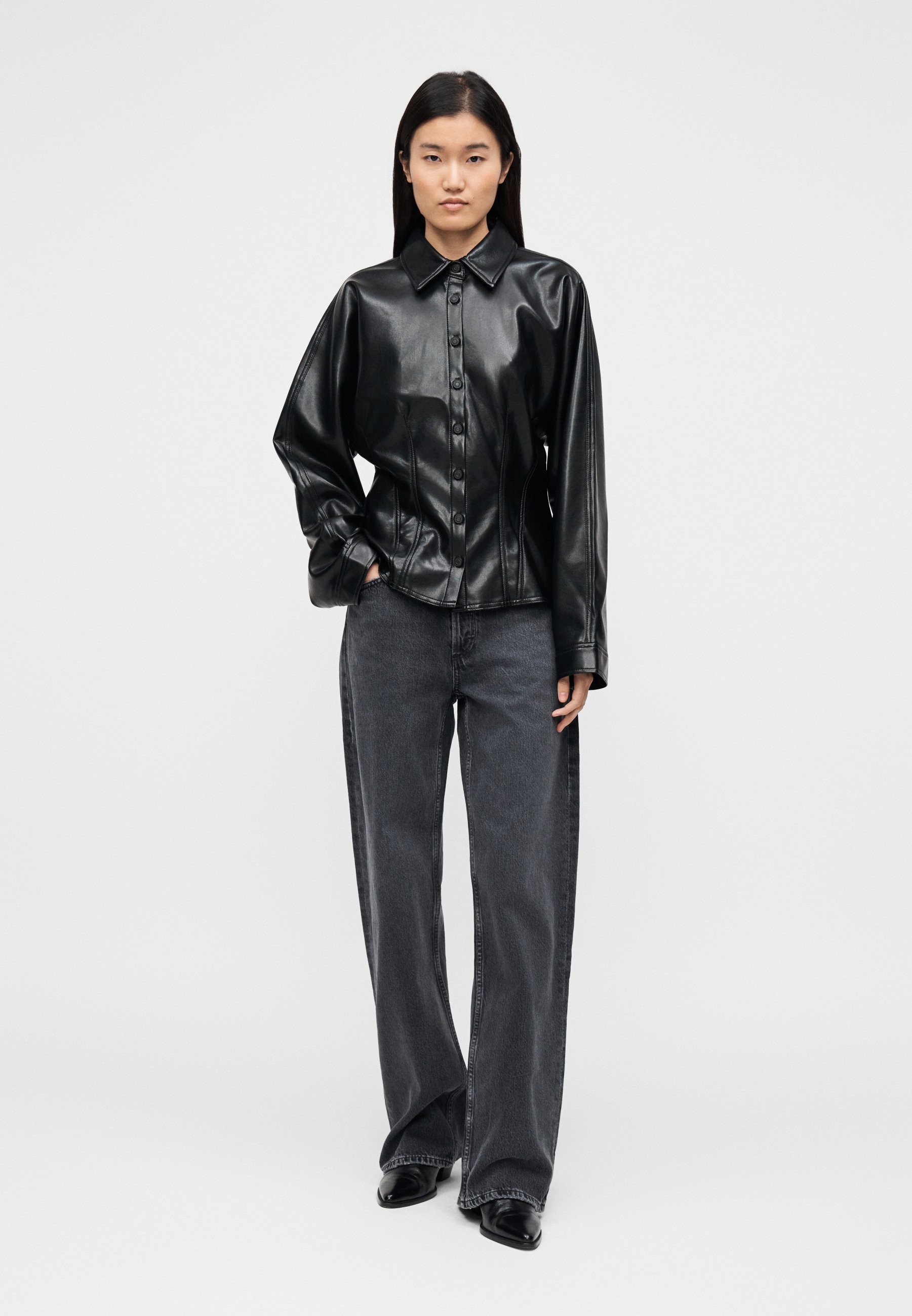 Agolde DEVON SHIRT - Faux leather jacket - black - Zalando.co.uk