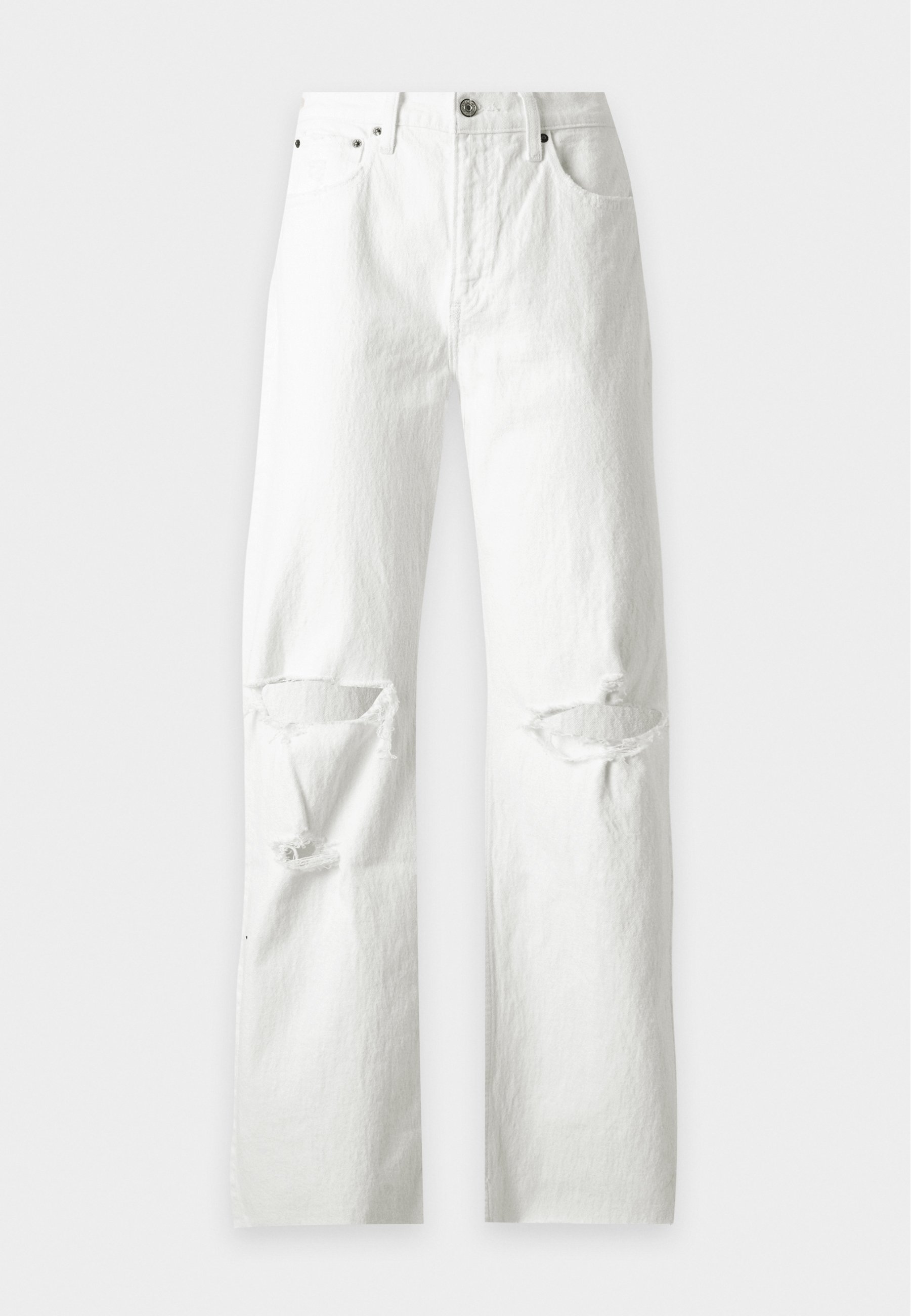 パンツ off-white destroy denim white Abercrombie & Fitch KNEE DESTROY RAW RELAXED - Relaxed fit jeans