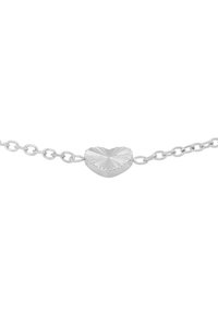 Silver chain bracelet featuring a heart-shaped centerpiece with a sunburst pattern, polished finish, and linked chain design.