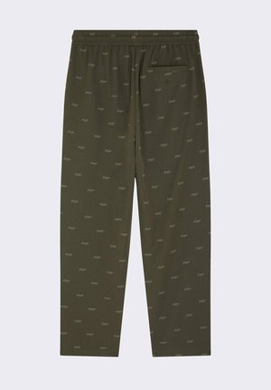 Pantalones verde oliva con cinturilla elástica, piernas rectas y patrón 'PXP' en toda la prenda. Incluye un bolsillo trasero para mayor practicidad.