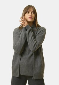Just Cashmere ZIPPED  WITH KANGA POCKET - Cardigan - mottled anthracite