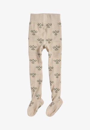 Babytights i cremefarve med grå bi-mønstre jævnt trykt over hele stoffet.