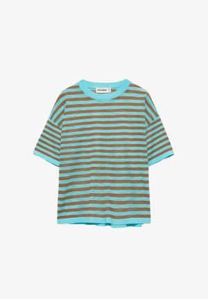 PULL&BEAR, STRIPED LIGHTWEIGHT - JUMPER - T-shirt imprimé - turquoise