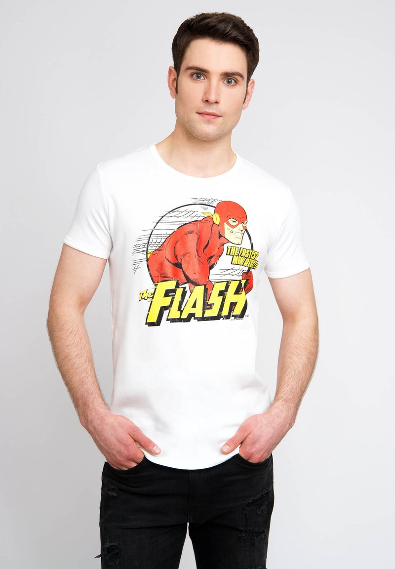 Logoshirt T-Shirt Flash 'Fastest Man Alive' – Slim Fit In Cotone – Design Ufficiale DC Comics – Colore Quasi Bianco