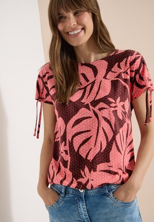Cecil, T-SHIRT WITH RUCHING AND PRINT - T-shirt imprimé - coral