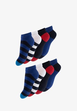 Chaussette cheville bleu marine au design uni. Caractéristiques d'un talon et d'un orteil noirs, texture lisse et bord-côte pour un maintien sûr.