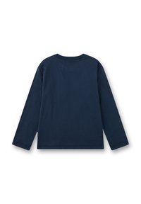 Langarm-T-Shirt in Marineblau aus weicher Baumwolle. Verfügt über einen Rundhalsausschnitt und eine Standardpassform ohne sichtbare Muster oder Akzente.