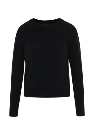 Zwarte trui met lange mouwen, een ronde halslijn en een geribde zoom. Gemaakt van gladde stof met een fitted silhouette en zonder zichtbare patronen.