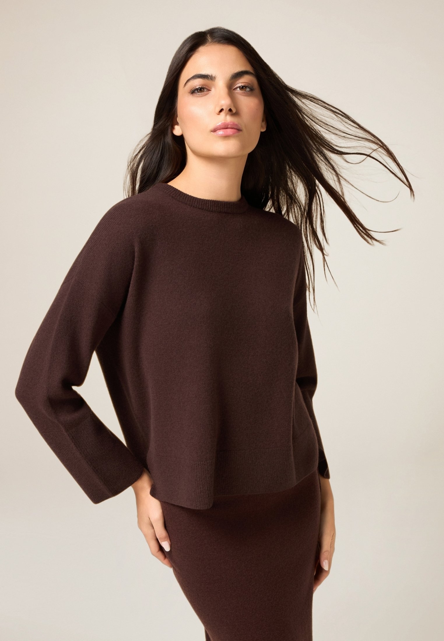 Maglione Donna BRONG Con Scollo A V - Morbido Misto Lana E Cotone, Maniche Lunghe, Taglie Forti Dalla S Alla 5XL - Colore Marrone (M)