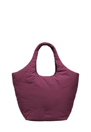 Borsa a spalla color prugna realizzata in materiale trapuntato, con un manico rotondo e largo e una superficie texturizzata con un discreto dettaglio del logo.