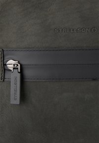 Borsa verde in pelle con una finitura liscia, dotata di una tracolla in pelle nera e una fibbia argentata. Logo "STRELLSON" impresso sul materiale.