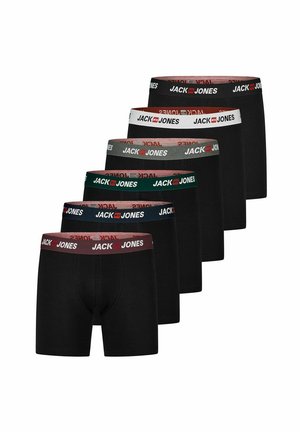 Zwarte boxershort set van zes, met elastische taillebanden in verschillende kleuren met het "JACK & JONES" logo. Katoenmix, zachte textuur.