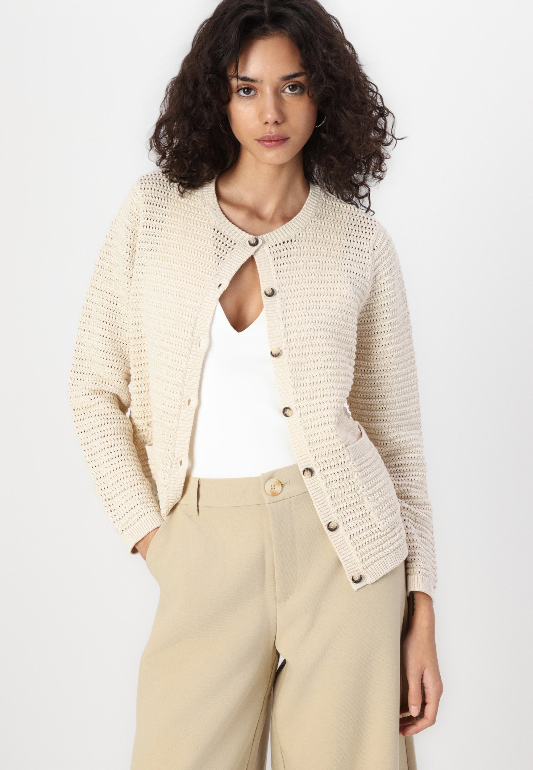 Selected Knitted 100% cotton - Cardigan - birch/alb natural